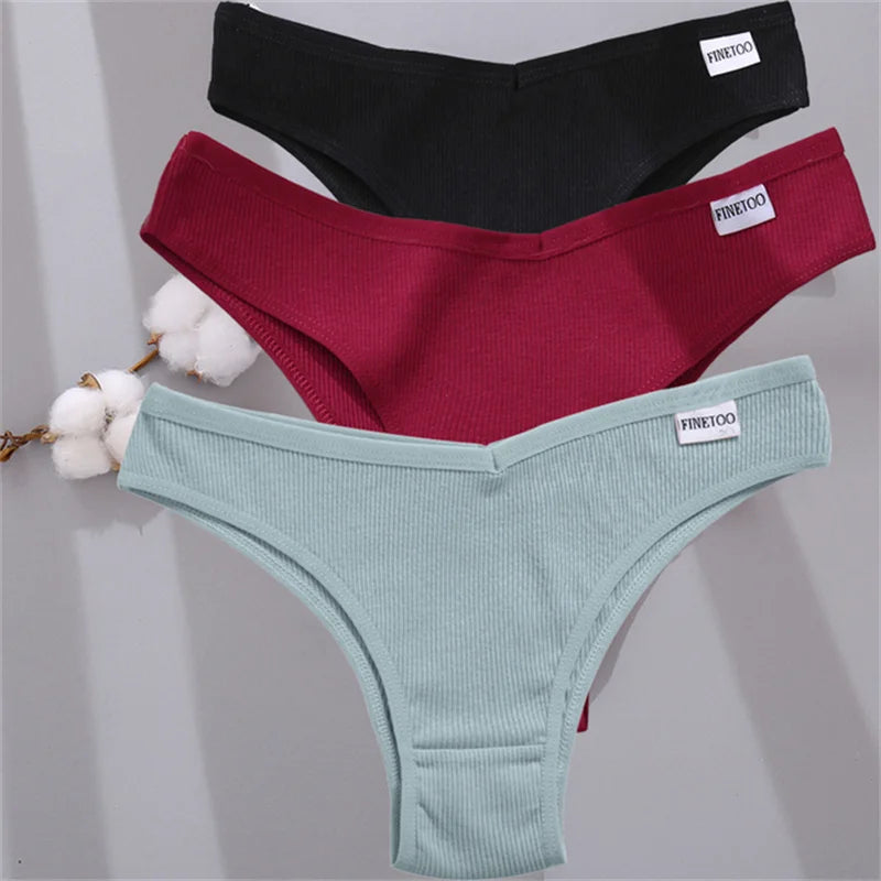 FINETOO Women's Cotton Panties Ladies Sexy V Waist Brazilian Underwear Female T-Back Briefs Panty M-XL Girls Intimates Lingerie