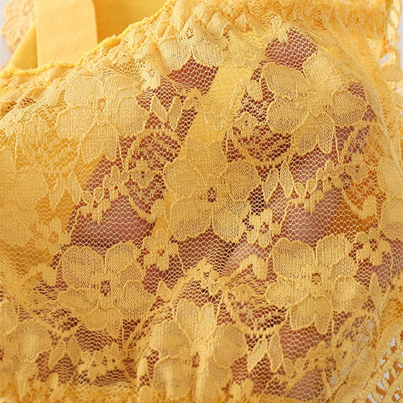 Deep V Lace Bra Tops Wire Free Brassieres Women Underwear Sexy Lingerie Beauty Back Bralette Bras for Women Removable Pads Top