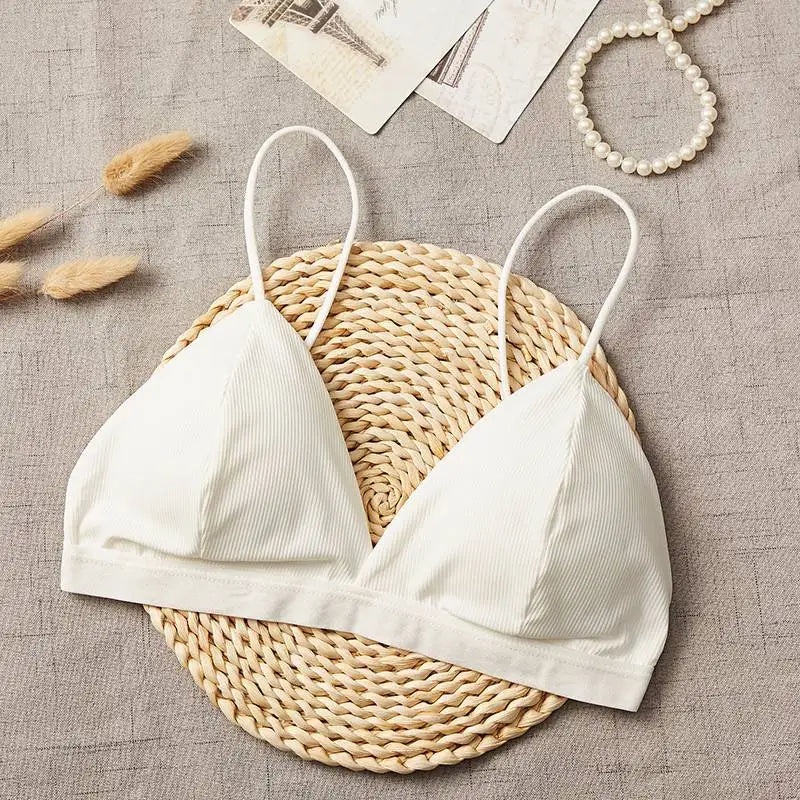 Women 1/3 Cup Tank Top Seamless Crop Top Solid Color Underwear Sexy Lingerie V-Neck Non-wire Bra Top Padded Camisole