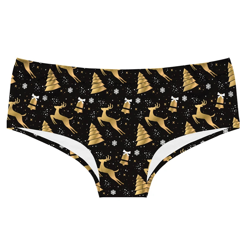 Seamless Milk Silk Lady Underpants Cartoon Santa Claus Reindeer Printed Women'sTriangle Pants Xmas Letter Print Panties