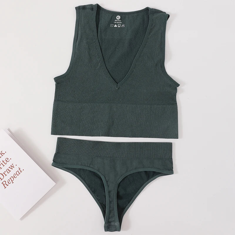 Sexy Women Bra Set Seamless Underwear High Waist Thongs Fashion Bralette Ribbed Tops Brassiere Basic Crop Top Female Lingerie