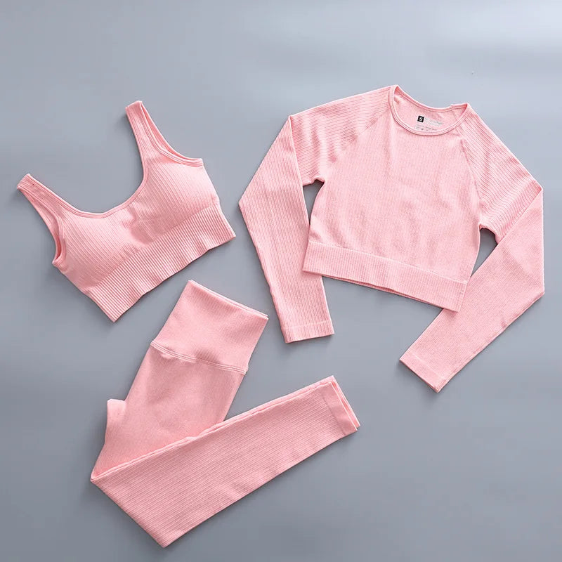2/3 Piece Set Women Gym Wear Seamless Yoga Set Sports Bra Crop Top High Waist Leggings Fitness Sportswear Workout Outfits Woman