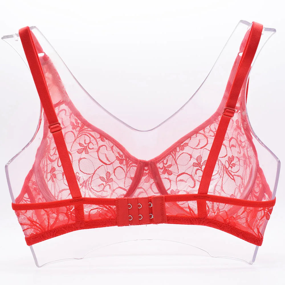 Womens Ultra-thin See Through Bras For Men Mesh Seamless Bralette Embroidery Sexy Lingerie Plus Size Brassiere