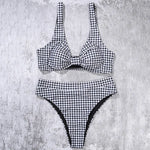 ZTVitality Black Plaid Bikinis Bow Bikini 2025 New Arrival Padded Bra High Waist Swimsuit Sexy Swimwear Women Brazilian Biquini