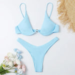 Sexy Underwire Bikini 2026 Mujer Women Solid Red Push Up Bra Thong Swimsuit Haler V Neck Bathing Suit Mini Micro Thong Swimwear
