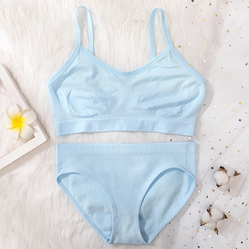 Women Seamless Bra And Panties Set Non-Wire Push-Up Bralette Female Low-Waist Thongs T-back Panties Sexy Lingerie Underwear Set
