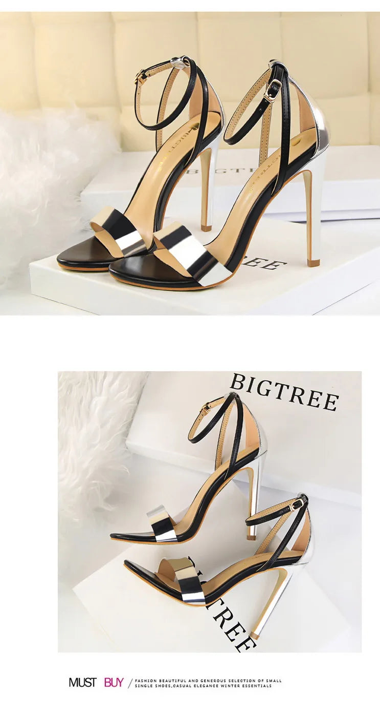 BIGTREE Shoes 11 cm High Heeled Sandals Women Summer Shoes Stiletto High Heels Open toed hollowed out Women Sandals Party Shoes