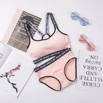 Soft Stripe Cotton Women's Underwear Set Sexy Beauty Back Tops Letter Print Shoulder strap Bralette With Panties 2-pieces Suit