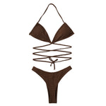 ZTVitality Solid Ribbed Bandage Wrap Around Bikini 2025 New Halter Padded BraHigh Leg Sexy Swimsuit Beach Wear Swimwear Women