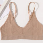 Seamless Tube Top Women's Ribbed V-Neck Wireless Bralette U-Back Daily Wear Bra Sexy Lingerie Adjust Straps Sports Underwear M-L
