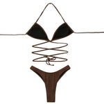 ZTVitality Solid Ribbed Bandage Wrap Around Bikini 2025 New Halter Padded BraHigh Leg Sexy Swimsuit Beach Wear Swimwear Women