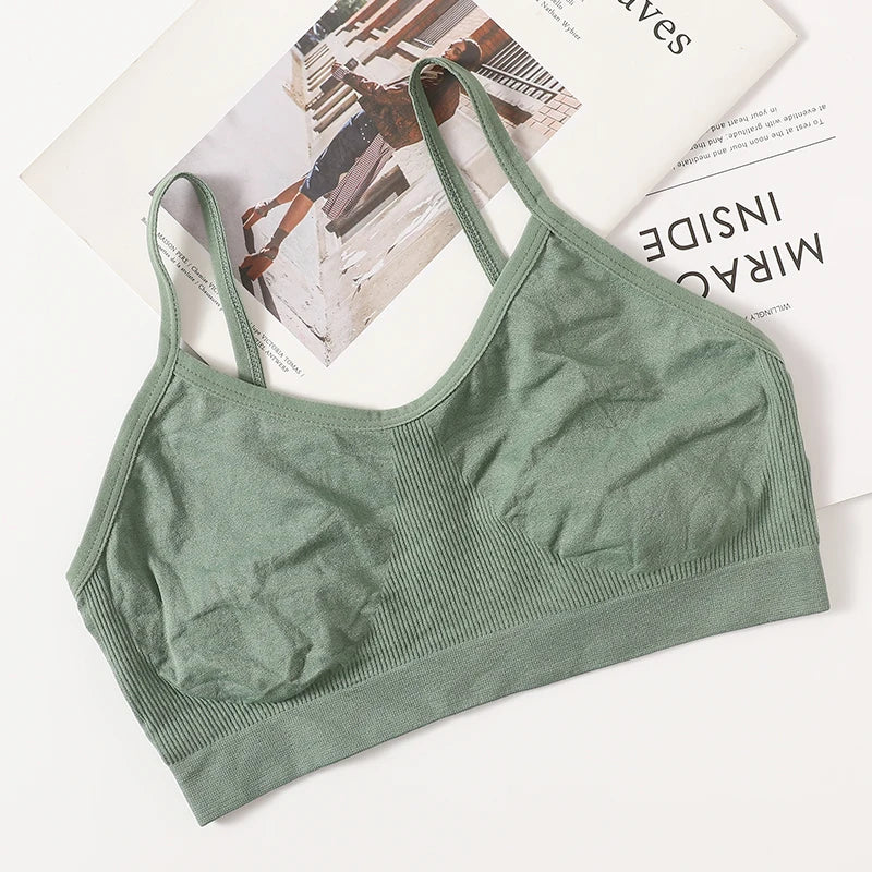 Women's Wireless Bra Sports Tube Top Ribbed Ruched Camisole Bralette With/Without Pads Underwear Sexy Lingerie M-L Intimates