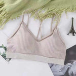 Gingham Lace Cross-Back Bralette Wireless Wrap Bra Sexy Lingerie Stretchy Beauty Cross Back Underwear Plaid Lace Trim Tube Bra
