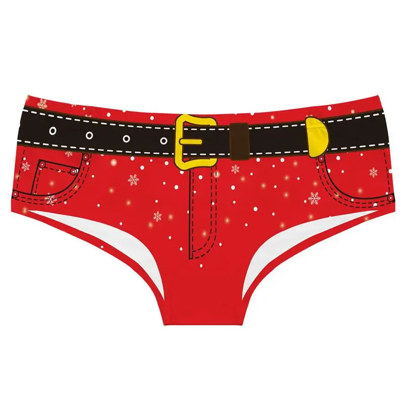 Women's Breathable Elastic Underpants Original Christmas Pattern Print Briefs Sexy Low-waist Knickers Sexy Butt Wrap T-pants