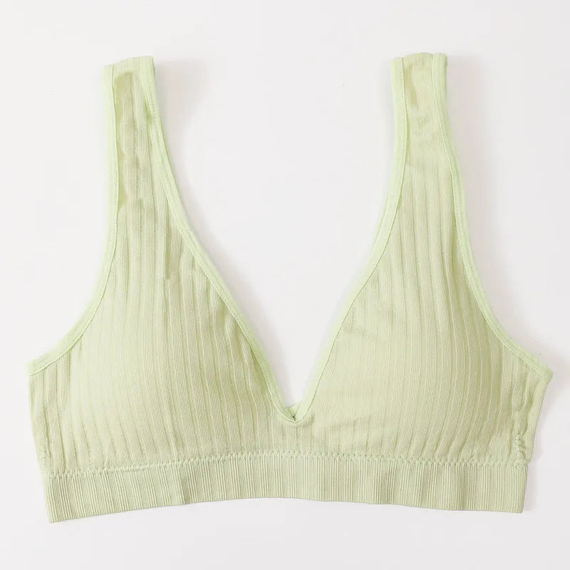 Women Deep V Ribbed Bralette Push-Up Bras Sports Seamless Bra Padded & Unlined Underwear Two Versions Top Sexy Lingerie S-XL