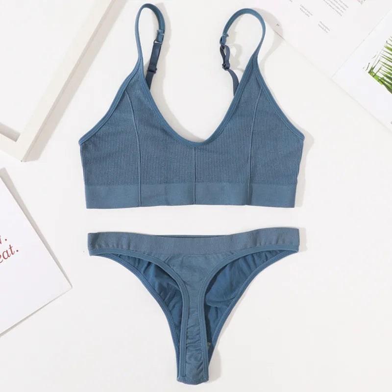 Women Seamless Bra And Panties Set Low Rise Thongs U-Shape Back Crop Top Bralette Comfort Sport Underwear Sexy Lingerie Set