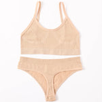 Women Seamless Bra And Panties Set U-Back Bralette Top Comfort Breathable Briefs Ribbed Sexy Lingerie Sports Underwear Set