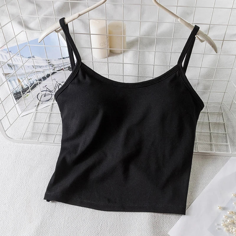 Women Crop Tops U-Back Tanks Top Female Cotton Underwear Summer Twist Back Cami Padded Top Beauty Back Removable Pads Camisoles
