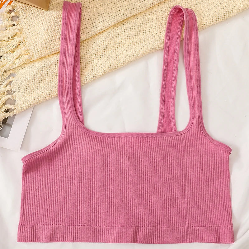 Square Neck Crop Top Women Seamless Underwear Top Solid Color Off Shoulder Cami Sexy Lingerie Sleeveless Tank Top Camisole