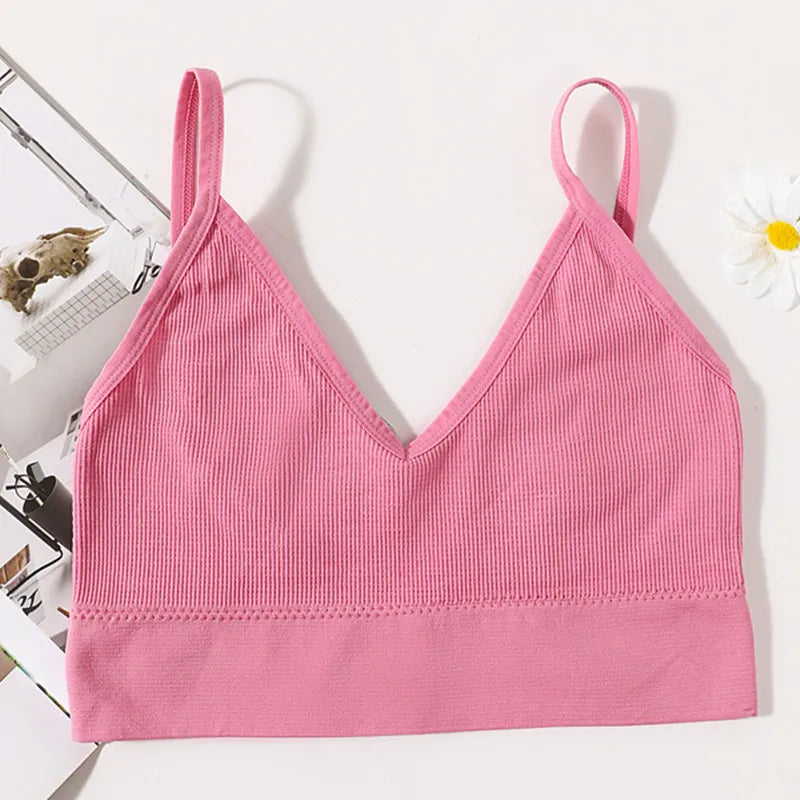 Seamless Bras For Women U-Back Sports Crop Top Sexy Lingerie Non-wire Thin Strap Ribbed No Pads Underwear V Neck Intimates M-XL