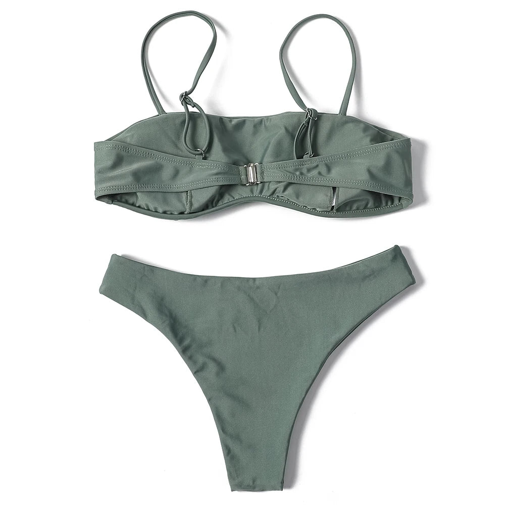 ZTVitality Solid Sexy Bikini 2022 New Arrival Padded Bra Mid Waist Swimsuit Women Swimwear Brazilian Bathing Suit Beach Wear S-L