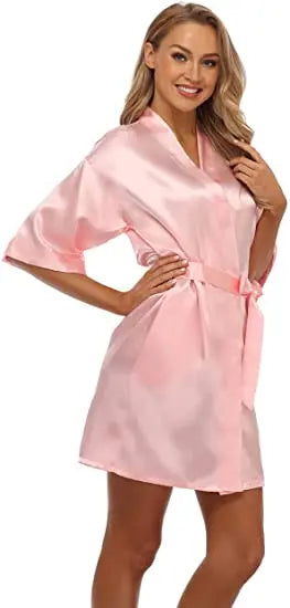 plain Satin Robes hot pink champagne silver Kimono bathrobe Women's Simplicity Pajamas Wedding Party robes short S-XXL
