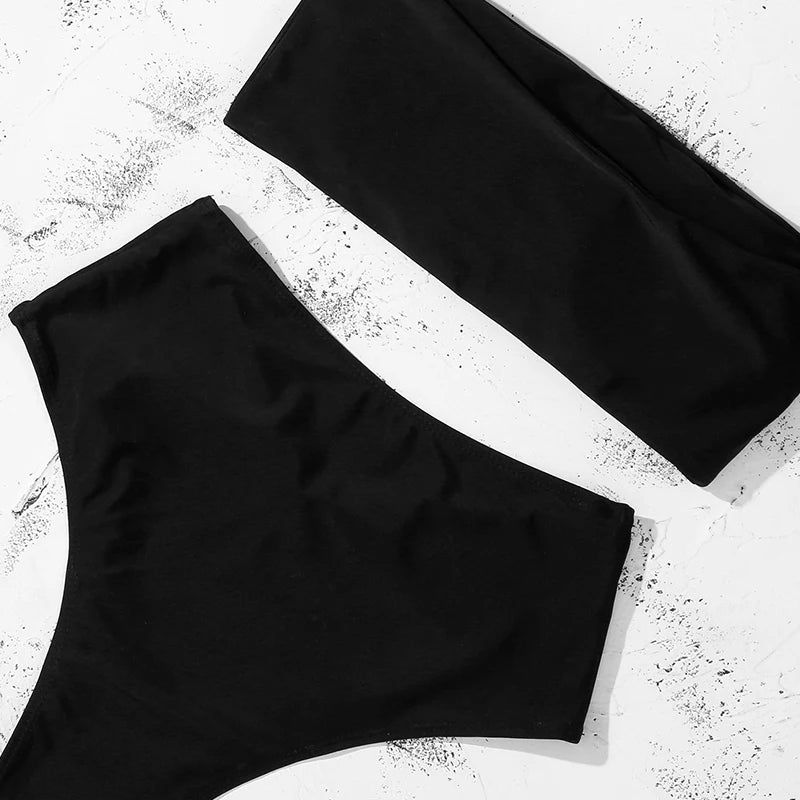 ZTVitality Strapless Black Bikinis Sexy Bikini 2025 Newest Padded Bra High Waist Swimsuit Female Solid Brazilian Swimwear Women
