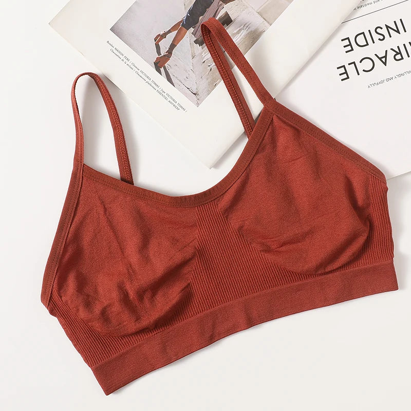 Women's Wireless Bra Sports Tube Top Ribbed Ruched Camisole Bralette With/Without Pads Underwear Sexy Lingerie M-L Intimates
