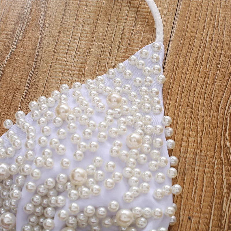 S - XL Halter Luxury Pearl Bikini Female Swimsuit Women Swimwear Two-pieces Bikini set Mini Micro Bather Bathing Suit Swim Lady