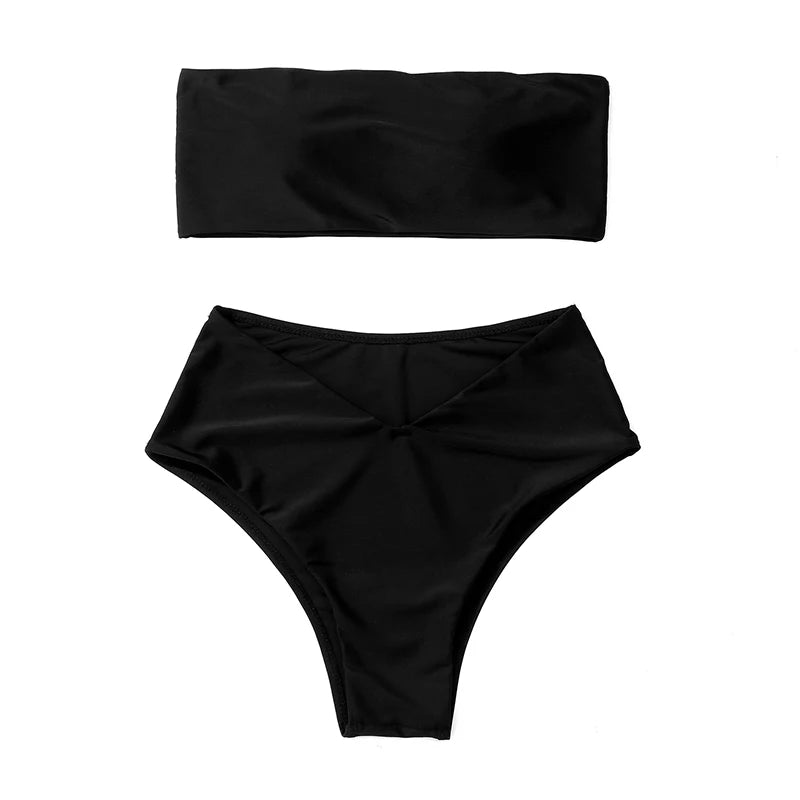 ZTVitality Strapless Black Bikinis Sexy Bikini 2025 Newest Padded Bra High Waist Swimsuit Female Solid Brazilian Swimwear Women