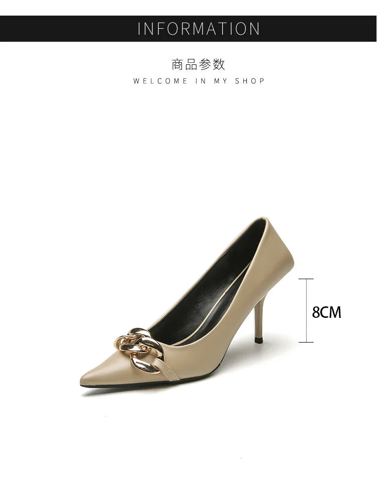 Women Pumps Luxury Female High Heels Metal Pointed Toe Professional Dress Party Ladies Office Shoe 2021Summer Fashion Large Size