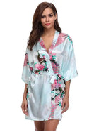 Silk Satin Wedding Bride Bridesmaid Robe Floral Bathrobe Short Kimono Robe Night Robe Bath Robe Fashion Dressing Gown For Women