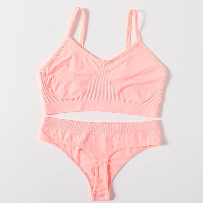 Women Buttery Soft Bra And Panties Set Push-Up Unlined Brassiere Breathable Ribbed Underwear Stretchy Crop Top Sexy Lingerie Set