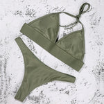ZTVitality Sexy Solid Bikinis Push Up Bikini 2025 Padded Halter Thong Low Waist Swimwear Women String Bandage Swimsuit Biquini