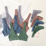 Women Seamless Bra And Panties Set Sexy Ribbed Bra Top Low Waist Thongs Wire-free Brassiere No Pads Comfort Intimates M-XL