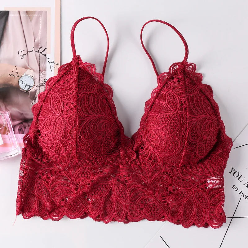 Floral Lace Bras Women Sexy Lingerie V-Neck Bralette Female Wire Free Underwear Beauty Back Push-Up Bra Brassiere