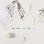 Women Seamless Bra And Panties Set Sexy Ribbed Bra Top Low Waist Thongs Wire-free Brassiere No Pads Comfort Intimates M-XL