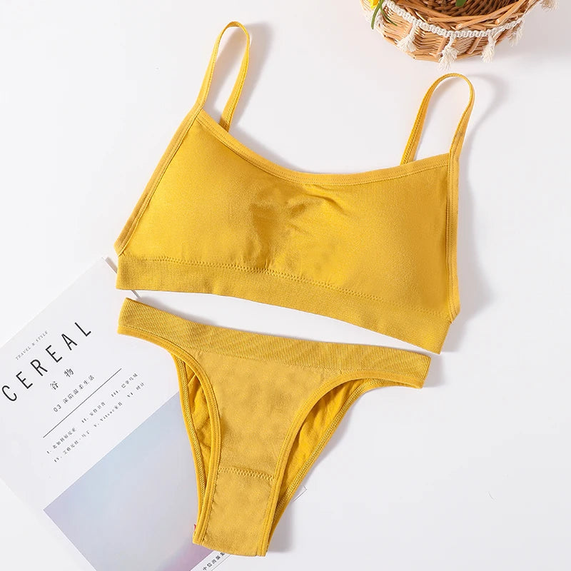 Women Seamless Bra And Panties Set Sexy High Waist Briefs Wire Free Bra Female Sexy Underwear Brazilian Panties Lingerie Set