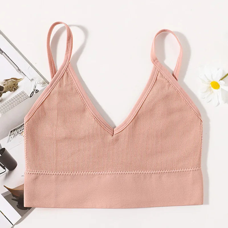 Seamless Bras For Women U-Back Sports Crop Top Sexy Lingerie Non-wire Thin Strap Ribbed No Pads Underwear V Neck Intimates M-XL