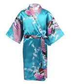 Girls Satin Kimono Robe Kids Sleepwear Peacock Flower Printed Children Bathrobe Nightgown Robe For Spa Party Wedding Birthday