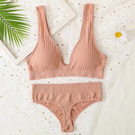 Women Push-Up Bra And Panties Set Sexy Lingerie V-neck Non-wire Bralette with Removable Pads Seamless Crop Top High Waist Thong