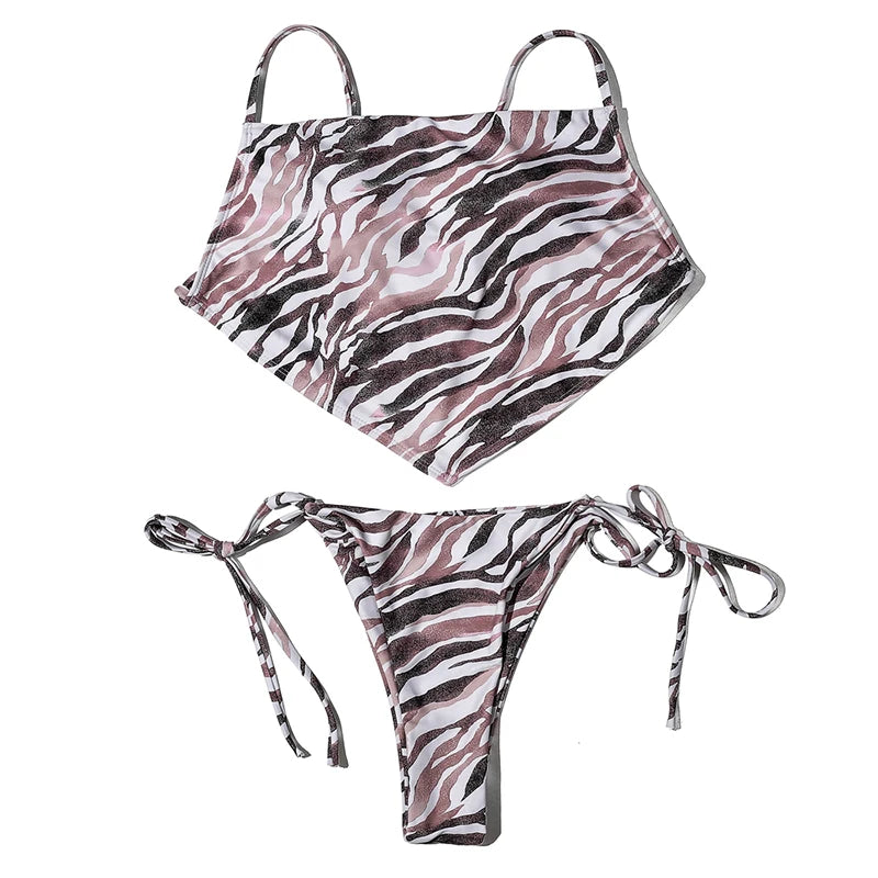 ZTVitality Sexy Bikinis Print Bandage Bikini 2025 Hot Sale Padded Bra Low Waist Swimsuit Female Swimwear Women Brazilian Biquini