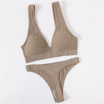 Women's Seamless Bra Panties Set Female Wirefree Brassiere Top Sports Underwear High Waist Briefs V Neck Sexy Lingerie Set