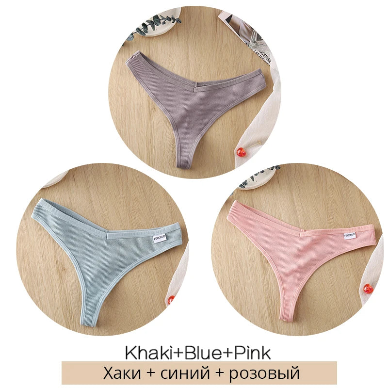 3Pcs/Set Women Cotton Thongs Panties Sexy Low Waist G-String Briefs Ladies Brazilian Lingerie Girls Breathable Intimates Bikini