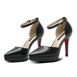 2025 Summer Brand Ankle Straps Womens Sandals 10 Cm Sexy Pointed Toe Platform Pumps Matte Leather Ladies High Heels Size 32 33