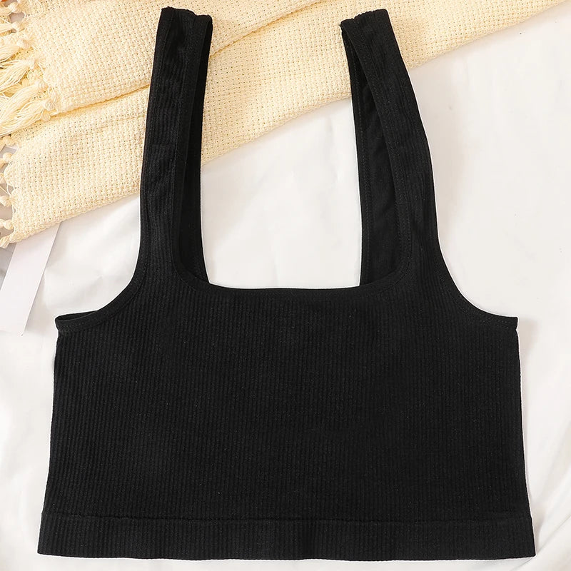 Square Neck Crop Top Women Seamless Underwear Top Solid Color Off Shoulder Cami Sexy Lingerie Sleeveless Tank Top Camisole
