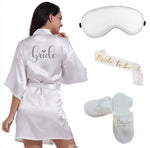 4pc set of glitter gold bride satin short bride robe slippers bridal sash peignoir women Bridal Party 2019 kimono robe
