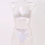 S - XL Halter Luxury Pearl Bikini Female Swimsuit Women Swimwear Two-pieces Bikini set Mini Micro Bather Bathing Suit Swim Lady