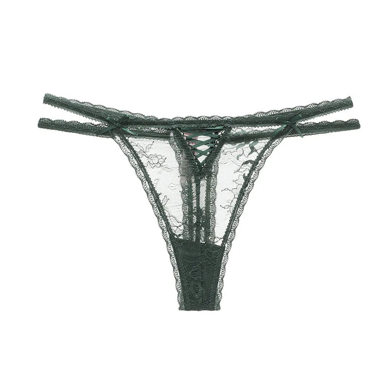 Seamless Invisible Female G-String Hollow Out Thin Belt Lady T-pants Sexy Cross-straps Thong Transparent Lace Women's T-back