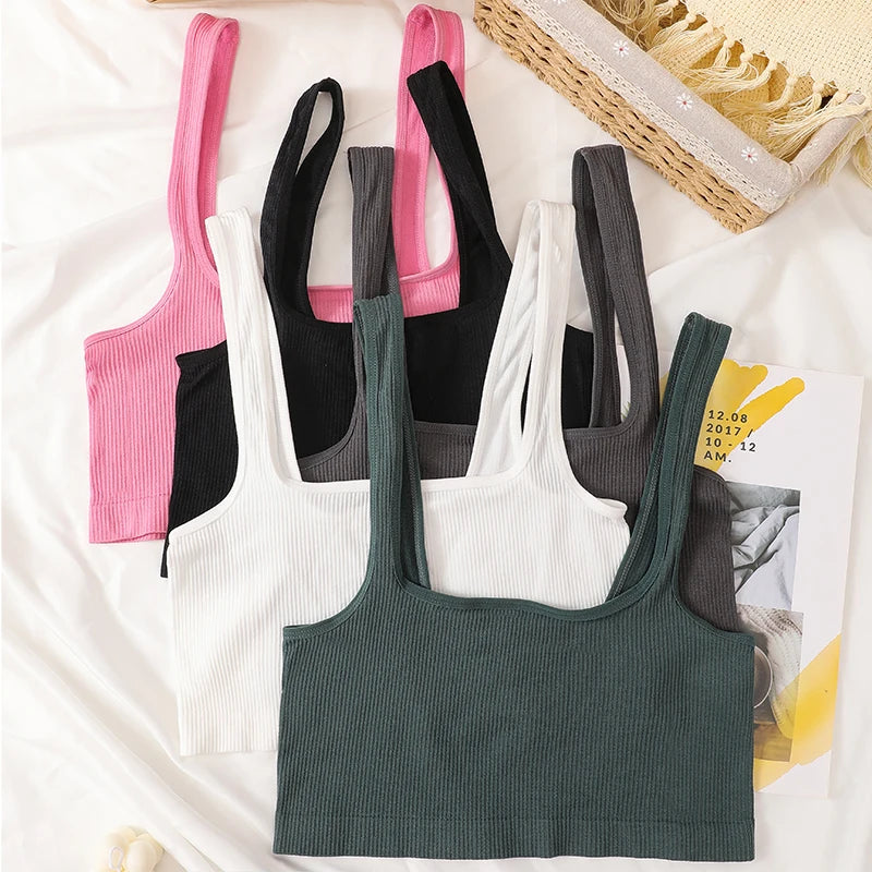Square Neck Crop Top Women Seamless Underwear Top Solid Color Off Shoulder Cami Sexy Lingerie Sleeveless Tank Top Camisole